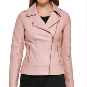 Guess Faux Leather Moto Jacket Blush Pink Asymmetrical Vegan Leather Size S
